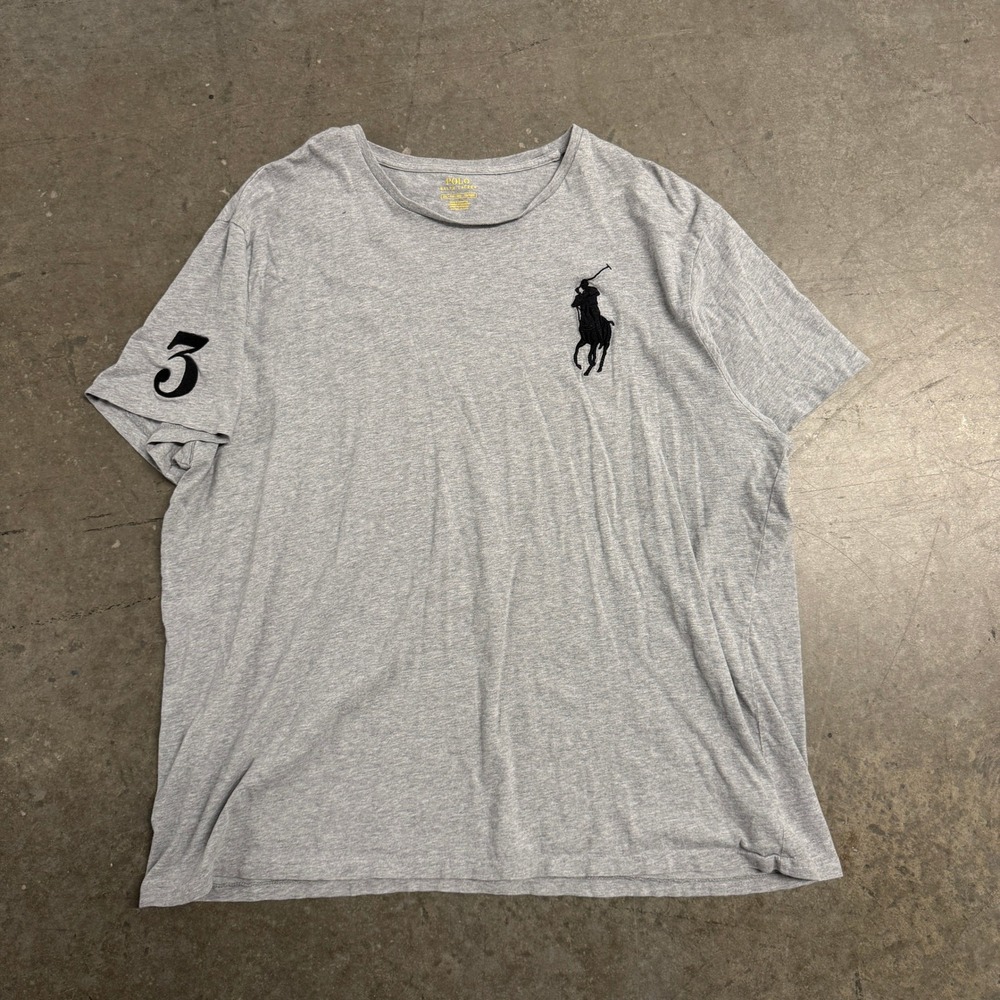 Polo‎ Ralph Lauren Mens XXL Gray Big Pony Crew Neck Short Sleeve T-Shirt 3 Patch
